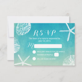 Beach Seashells Watercolor Türkis Wedding RSVP Karte