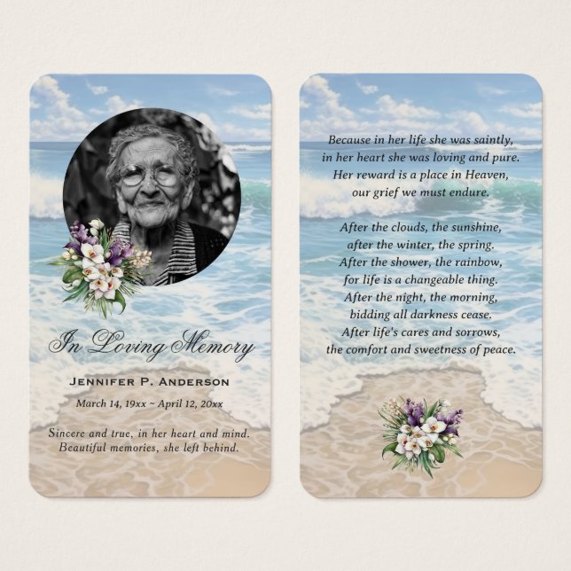 Beach Seashore Floral Photo Cartes de prières comm (Devant & derrière)