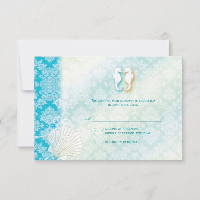 Beach Seepferd Türkis Wedding RSVP Karte (Vorderseite)