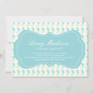 Beach Shabby Chic Seahorse Invitation bleu