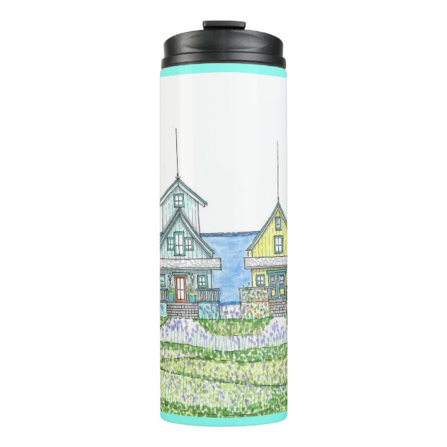 Beach Shack Life 1; Thermal Tumbler; Cyan Thermosbecher (Vorderseite)