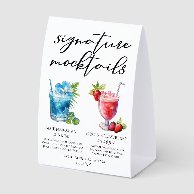 Beach Signature Mocktails Summer Wedding Menu Tischaufsteller (Vorderseite)