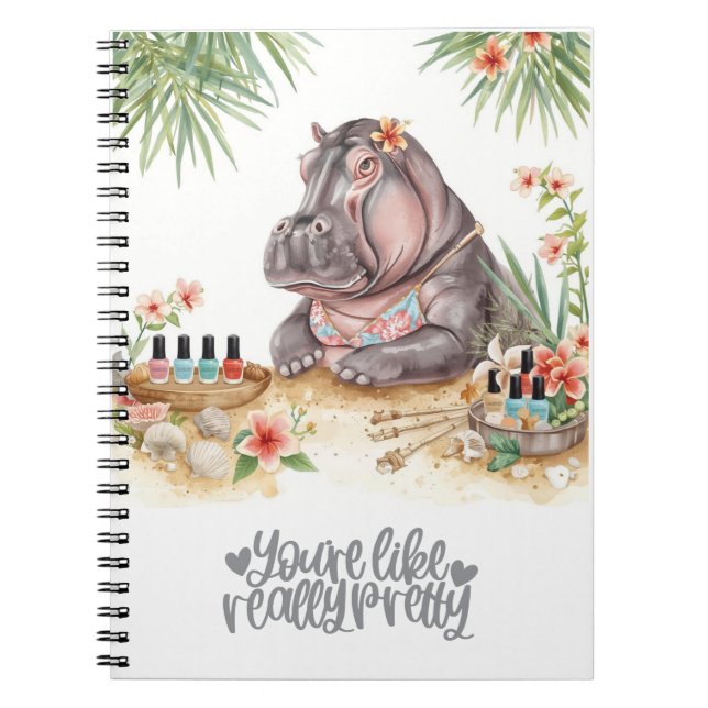 Beach Spa Hippo in Bikini Manicure Coastal Beauty Notizblock (Vorderseite)
