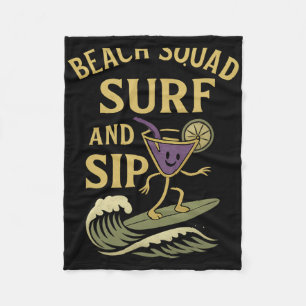 Beach Squad Surf And Sip Retro-Surfen-Heck-Grafik Fleecedecke