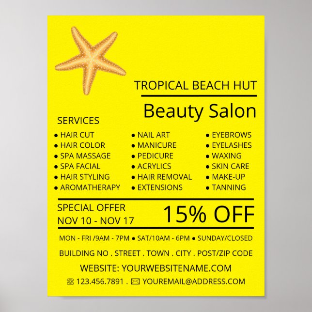 Beach Starfish, Beautician, Schönheitssalon Advert Poster (Vorne)