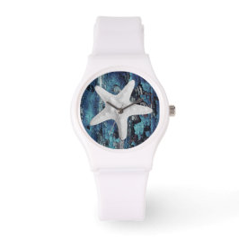 Beach Starfish Blue Rustikale White Armbanduhr