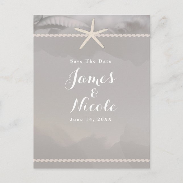Beach Starfish Chic Graue Verlobung Save the Date Postkarte (Vorderseite)