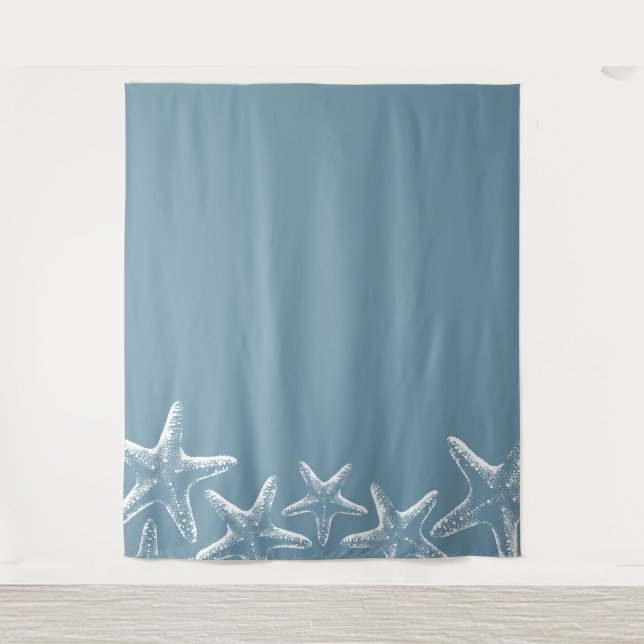 Beach Starfish Elegant Dusty Blue Sommer Backdrops Wandteppich (Vorderseite)