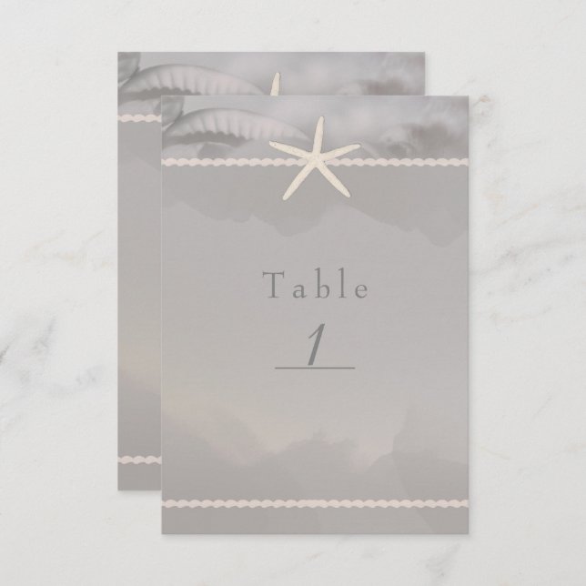 Beach Starfish Grau-Chic Tischnummer Card (Vorne/Hinten)