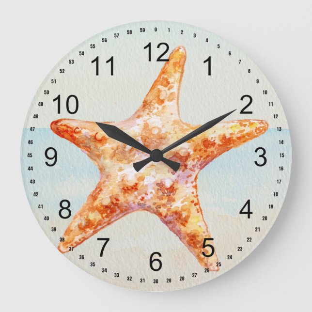 Beach Starfish Große Wanduhr (Vorderseite)