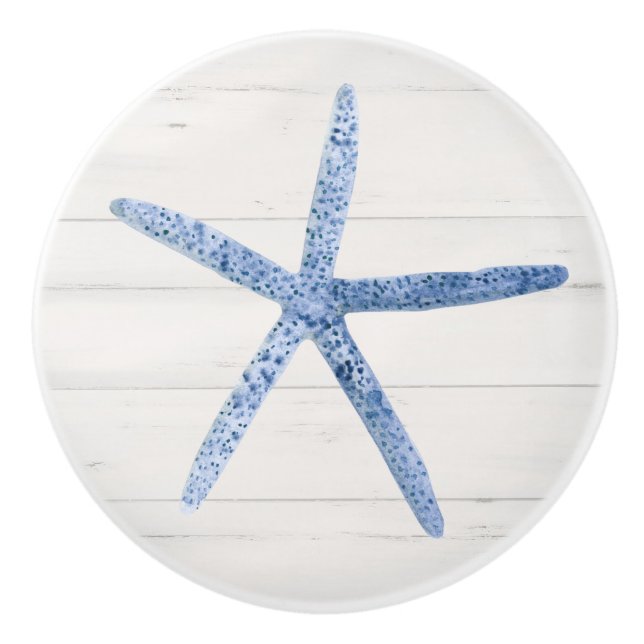 Beach Starfish Muschel Modernes Weißes Barnholz Keramikknauf (Vorderseite)