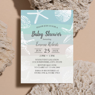 Beach Starfish & Seashells Elegante Babydusche Einladung