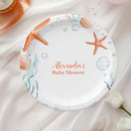 Beach Starfish & Seashells Elegante Babydusche Pappteller