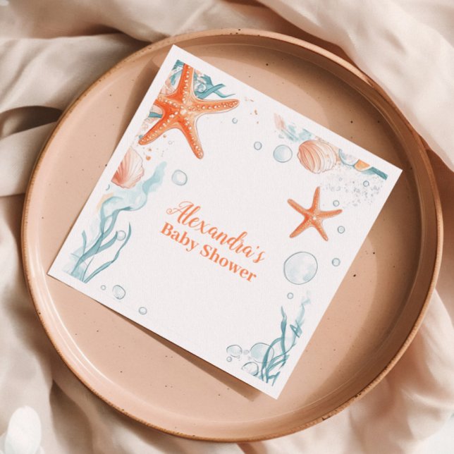 Beach Starfish & Seashells Elegante Babydusche Serviette (Von Creator hochgeladen)