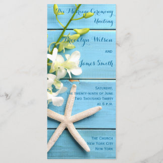 Beach Starfish Wedding Programs with Orchid Floral Programm