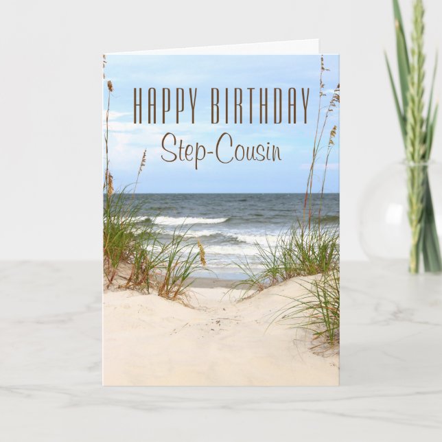 Beach Step-Cousin Birthday Card Karte (Vorderseite)