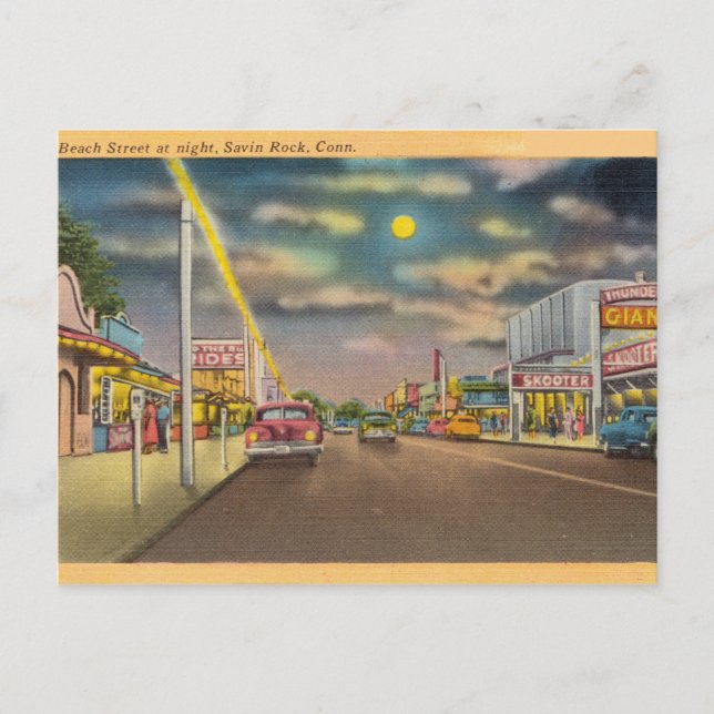 Beach Street at Night, Savin Rock, Connecticut Postkarte (Vorderseite)