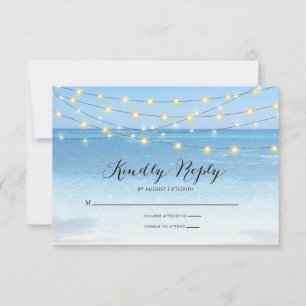 Beach String Lights Wedding RSVP Card Karte