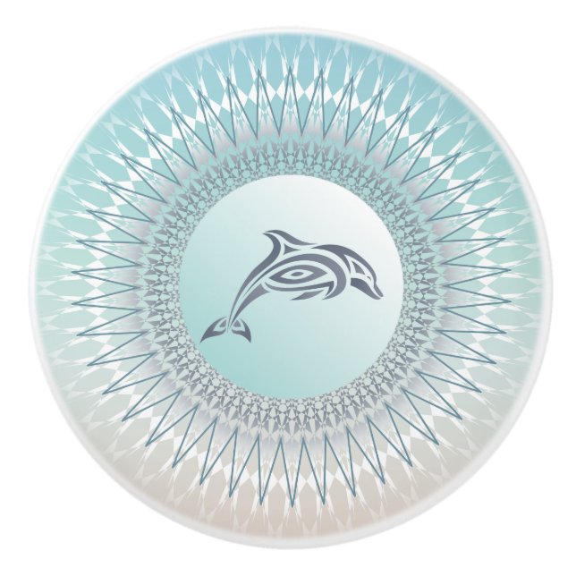 Beach Style Dolphin Mandala | Knoblauch der Kerami Keramikknauf (Vorderseite)