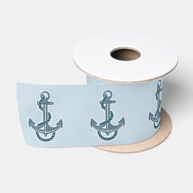 Beach Summer Coastal Blue Ship Anchor Nautical Satinband (Spule)
