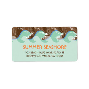 Beach Summer Cool Waves Brown Sun Wedels Labels Adressaufkleber