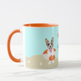 Beach Summer Dogs Blue Orange Tasse