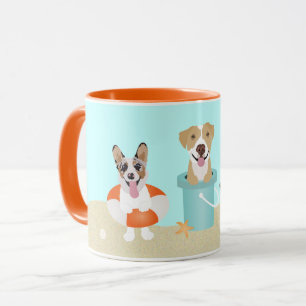 Beach Summer Dogs Blue Orange Tasse