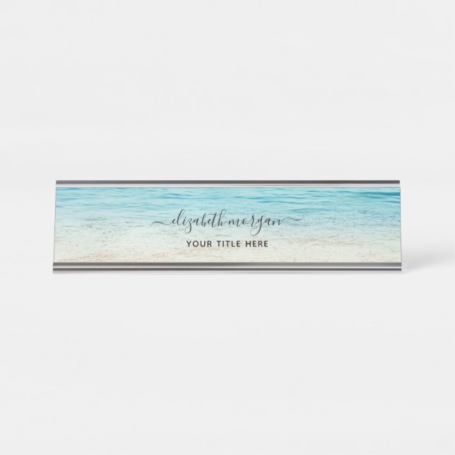 Beach Summer Personalisiert Aqua Schreibtischnamensplakette (Vorderseite )