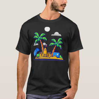 Beach Summer Sand Castle und Kokospalmen Cartoon T-Shirt