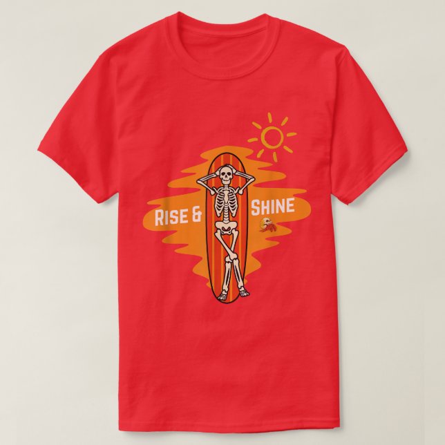 Beach Summer Vacation Skelett & Surfboard T-Shirt (Design vorne)