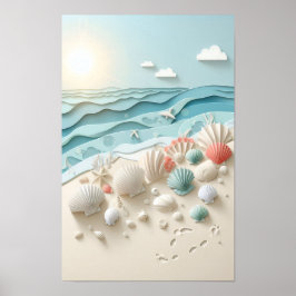 Beach Sunrise & Seashells Poster