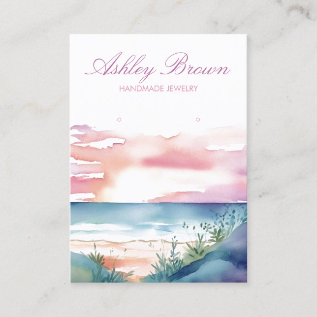 Beach Sunrise Wasserfarbenschmuck Earring Display Visitenkarte (Vorderseite)