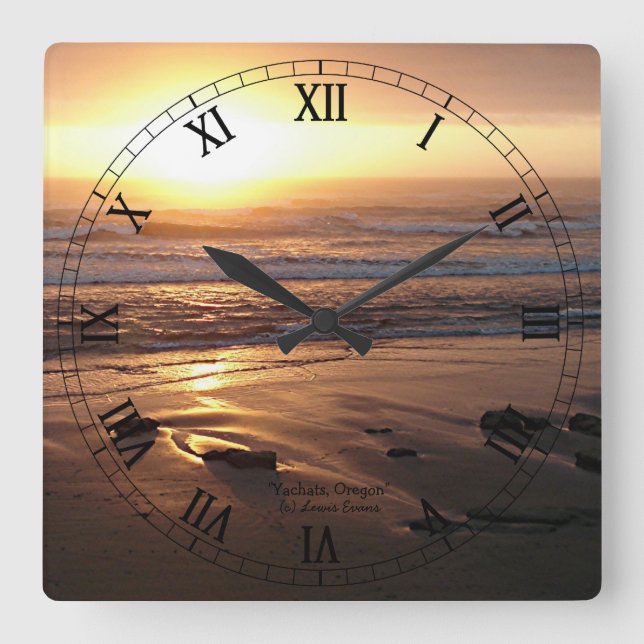 "Beach Sunset at Yachats, Oregon" by Lewis Evans Quadratische Wanduhr (Vorderseite)