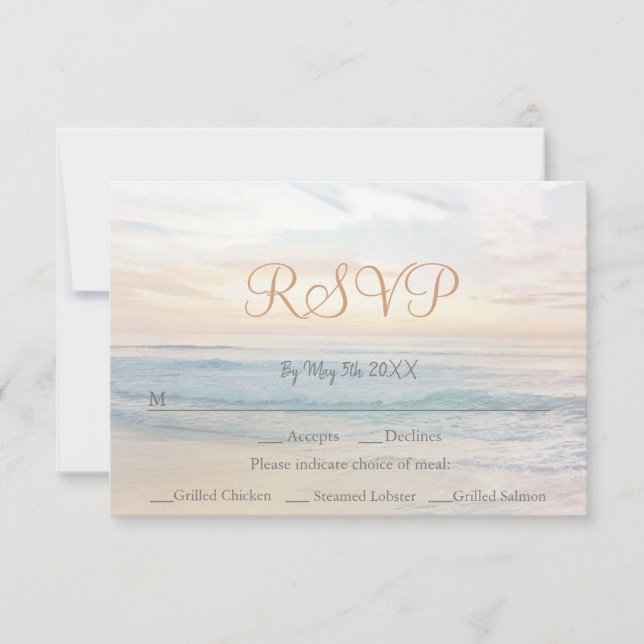 Beach Sunset Beach Hochzeit mit gepflegtem Meer RSVP Karte (Vorderseite)