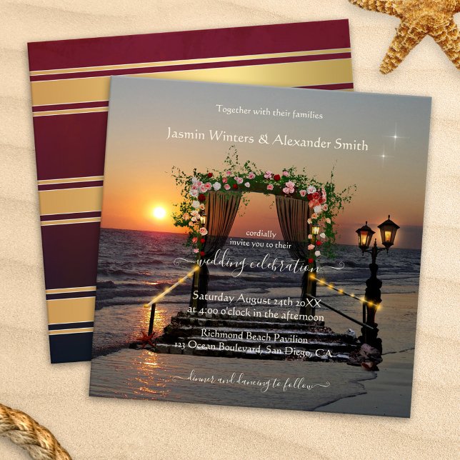 Beach Sunset Floral Arbor Hochzeit Einladung (Von Creator hochgeladen)