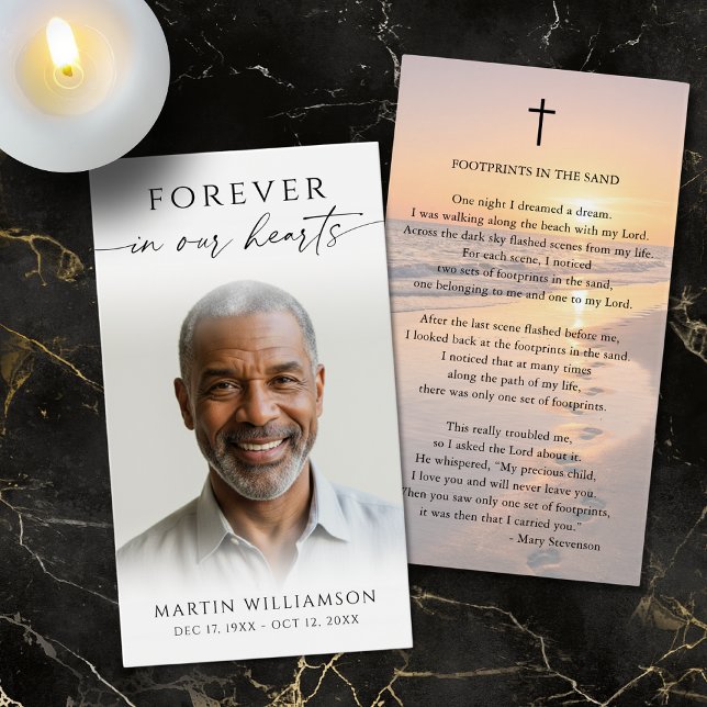 Beach Sunset Footprints Poem Sympathy Prayer Card (Créateur téléchargé)