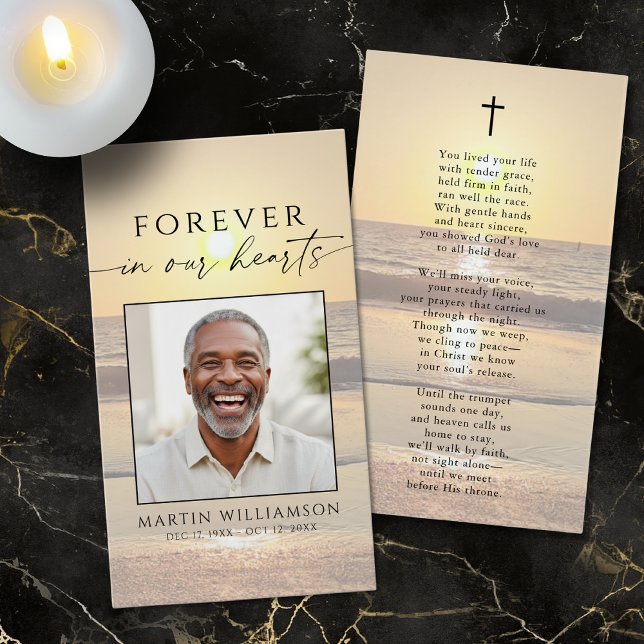 Beach Sunset Forever Hearts Sympathy Prayer Card (Créateur téléchargé)