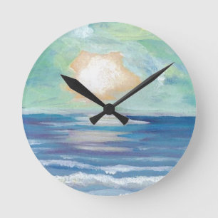 Beach Sunset Ocean Surf Sonnengeschenke Runde Wanduhr