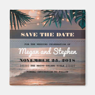 Beach Sunset Palm String Lights Save the Date Magnet