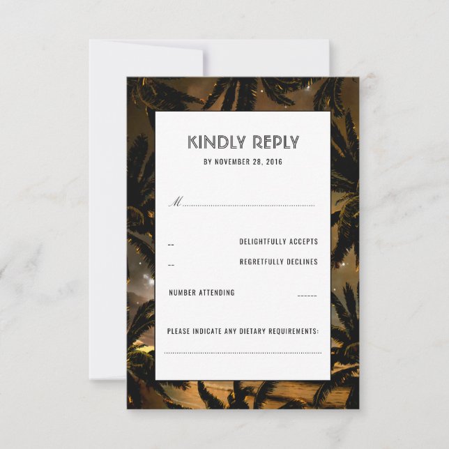 Beach Sunset Palms Wedding RSVP Cards (Vorderseite)