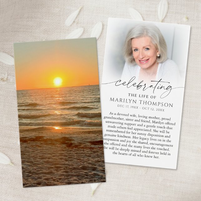 Beach Sunset Photo Celebration of Life Prayer Card (Créateur téléchargé)