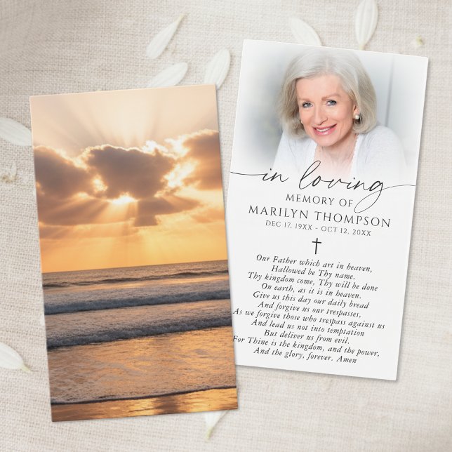 Beach Sunset Photo Cross Memorial Prayer Card (Créateur téléchargé)