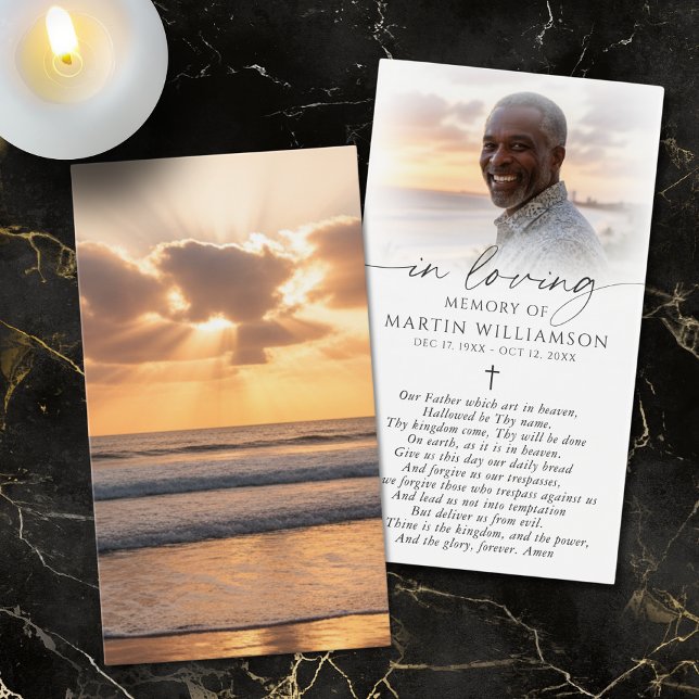 Beach Sunset Photo Cross Prayer Card (Von Creator hochgeladen)