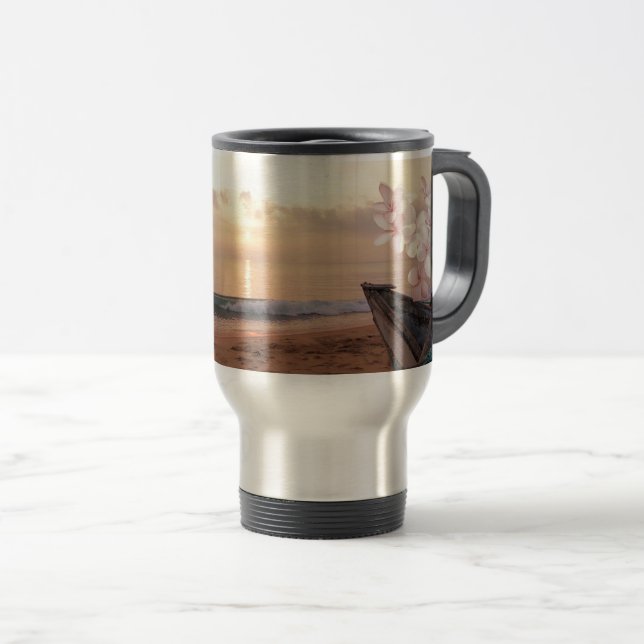 Beach Sunset Plumeria Personalisiert Reisebecher (VorderseiteRechts)