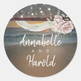 Beach Sunset Romantische Sommerhochzeit Runder Aufkleber