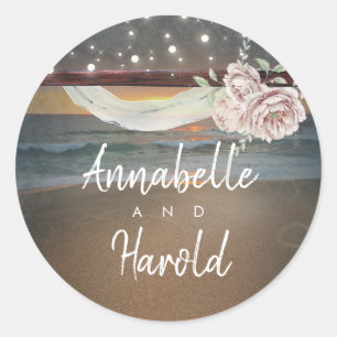 Beach Sunset Romantische Sommerhochzeit Runder Aufkleber