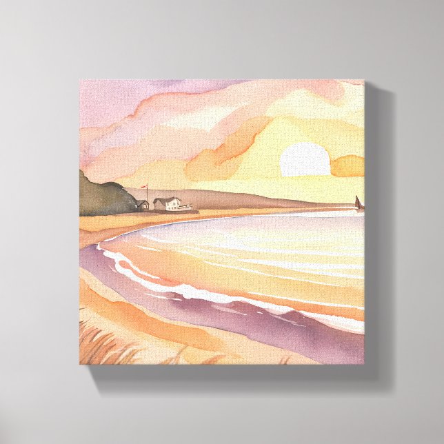Beach Sunset | Schöne Aquarellmalerei Leinwanddruck (Vorderseite)