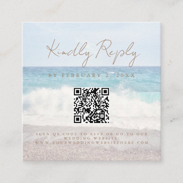 Beach Sunset Seaside Wedding Scan Code RSVP Begleitkarte (Vorderseite)