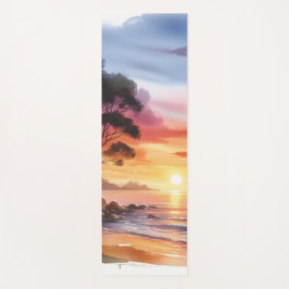 Beach Sunset Serene Ombre Blue & Orange Waves Yogamatte