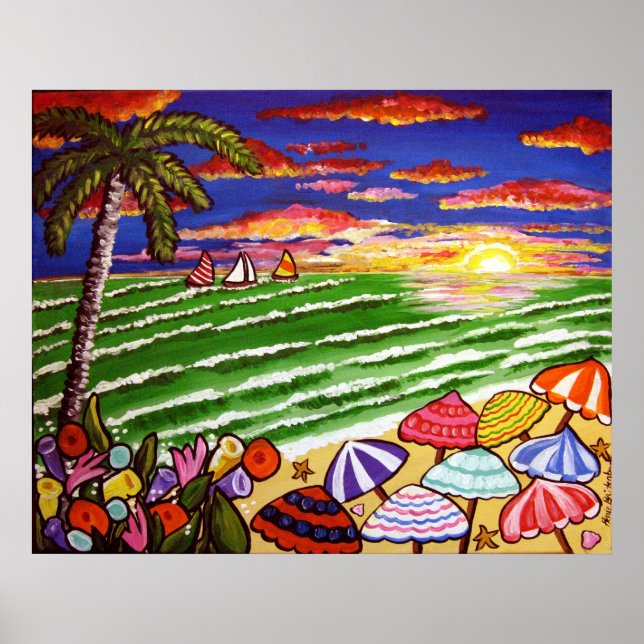 Beach Sunset Siesta Key Folk Art Poster (Devant)